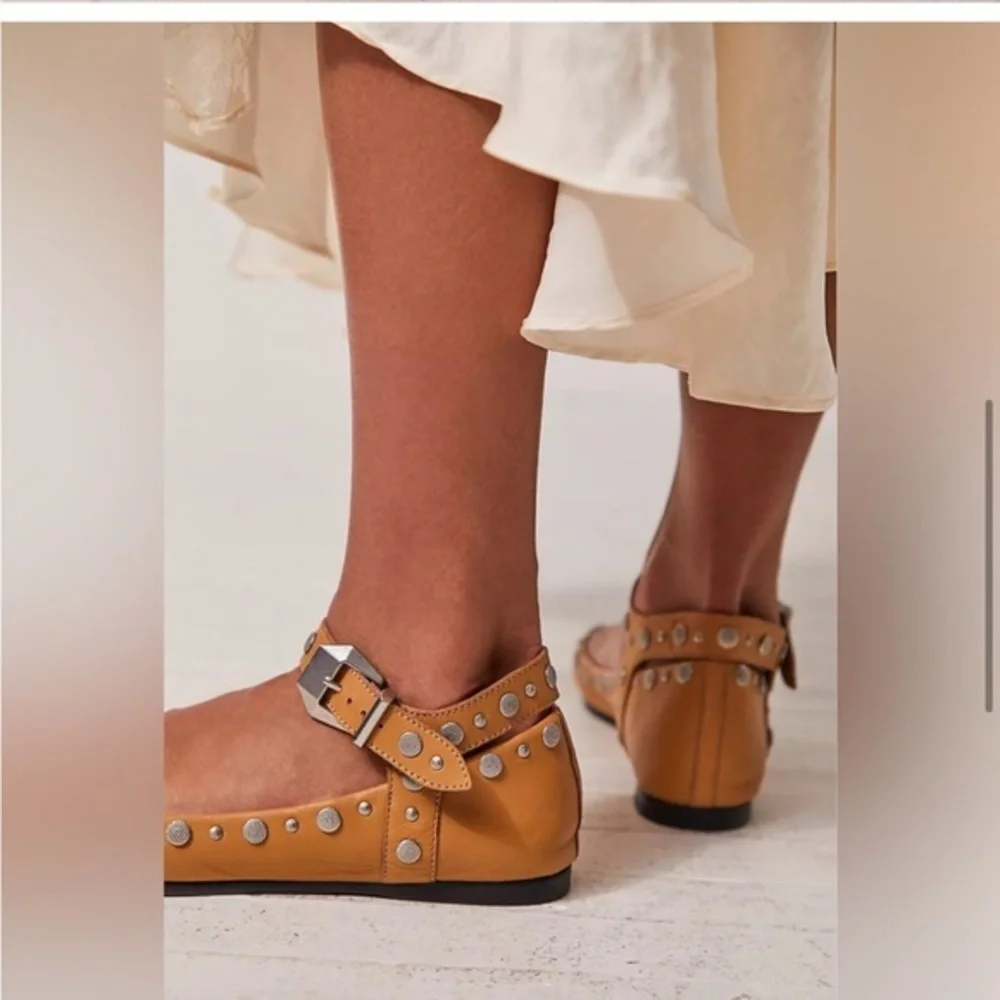 Free‎ People brown tan caramel Mystic Mary Jane Double-Strap Flats size 9.5 new